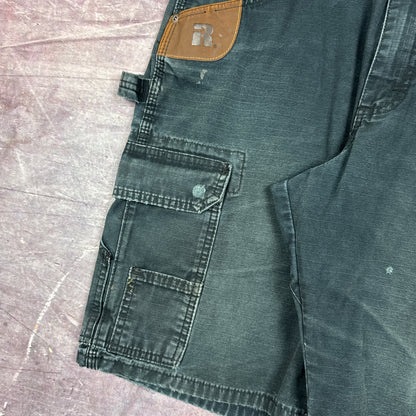 00s Faded Black Baggy Wrangler Riggs Workwear Carpenter Work Shorts 33x10.5 2796