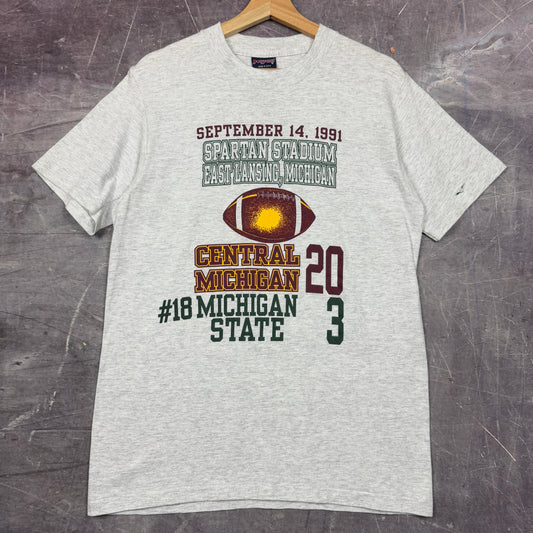 1991 Light Gray Central Michigan Michigan State Spartan Stadium Football Graphic Shirt M 0947