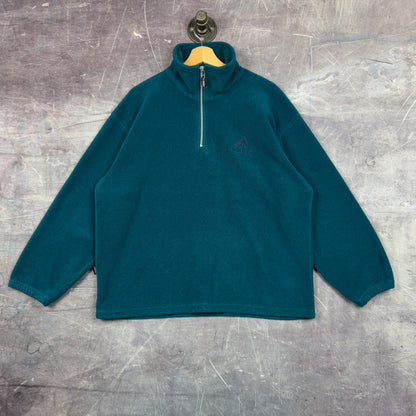 90s Teal Blue Adidas Quarter Zip Deep PIle Fleece Pullover L 1233