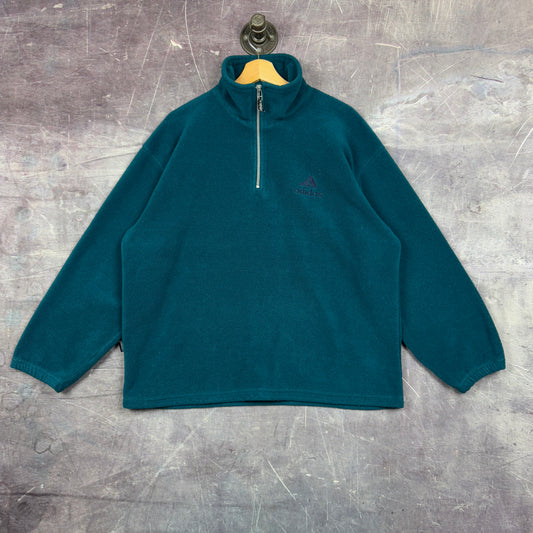 90s Teal Blue Adidas Quarter Zip Deep PIle Fleece Pullover L 1233