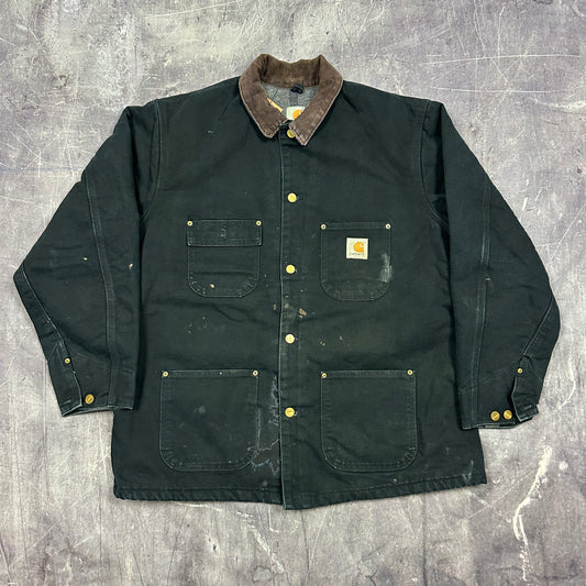 90s Faded Black Carhartt Blanket Lined Chore Jacket XL AI17