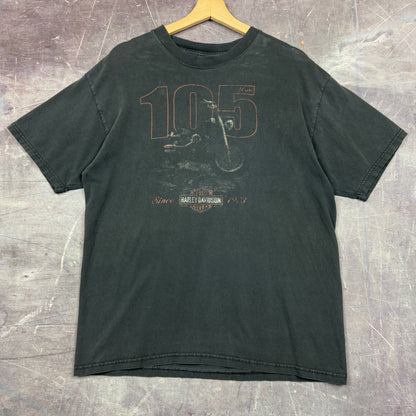 Early 00s Faded Black Harley Davidson 105 Years Illinois Flame Graphic Shirt L 1114