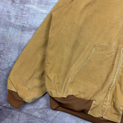 90s Tan Brown Carhartt Pella Embroidered Hooded Active Work Jacket XXL 2360