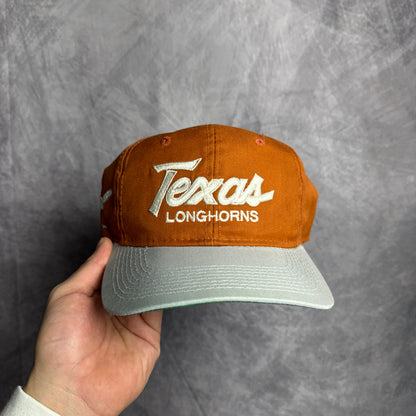 90s Texas Longhorns Sports Specialties Double Line Script Snapback Hat 4629