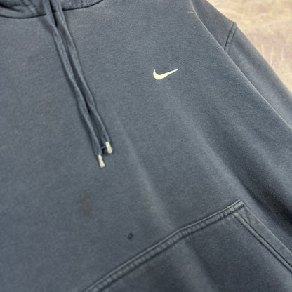 Early 00s Navy Blue Nike Mini Swoosh  Essential Logo Hoodie L 0010