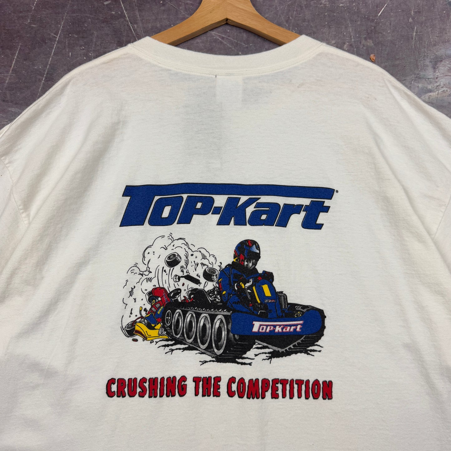 Early 00s White Top Kart Racing Crushing The Competition Graphic Shirt XXL 1005