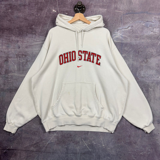 Early 00s White Nike Ohio State Center Swoosh Hoodie XL 1289