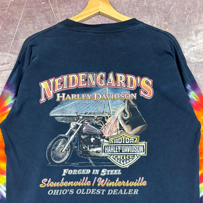 90s Navy Blue Harley Davidson Tie-Dye Sleeve Shirt 3052
