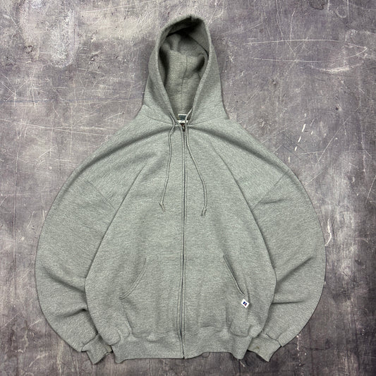 90s Gray Russell Athletic Blank Essential Zip Up Hoodie XL D71