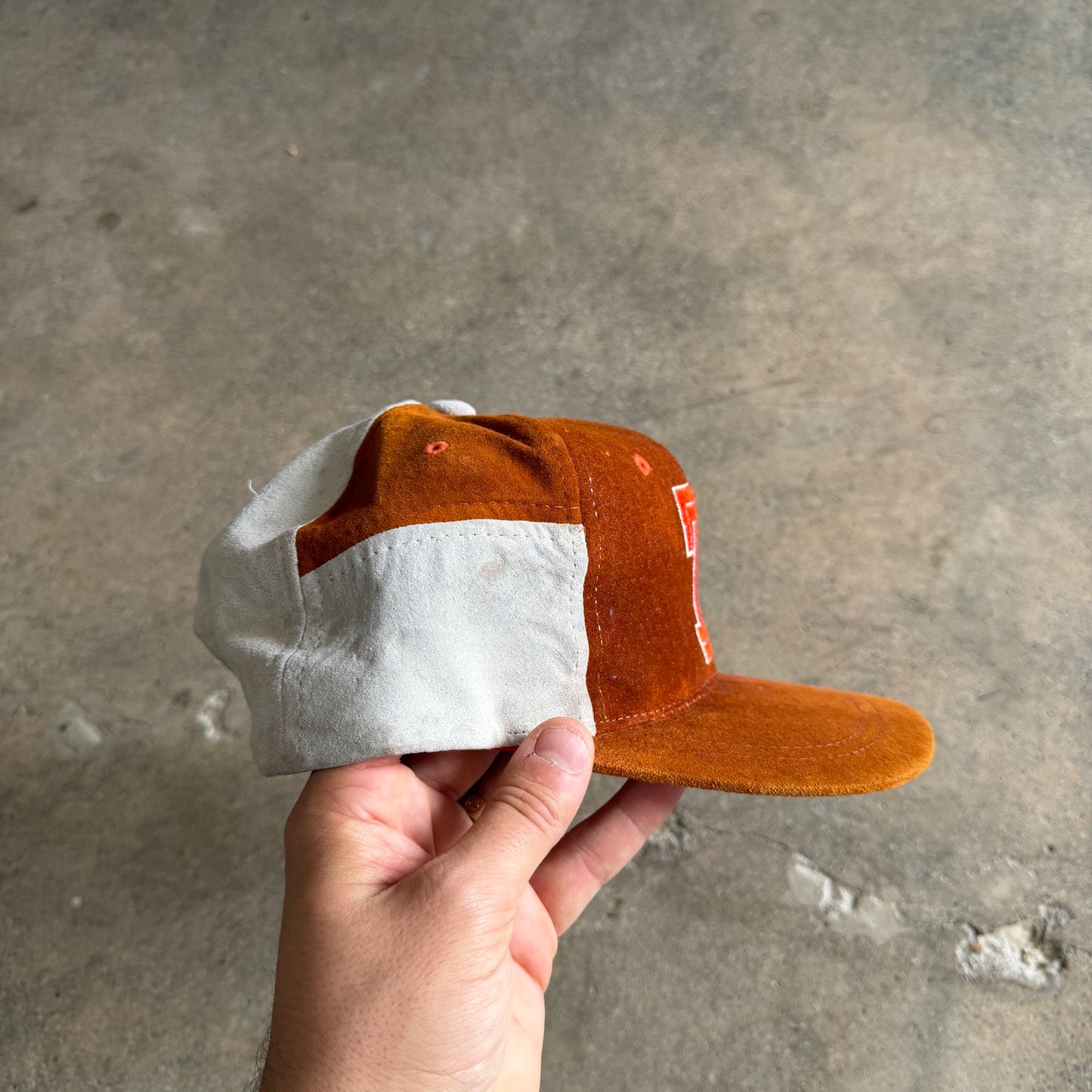 90s Burnt Orange Texas Longhorns Suede Snapback Hat 5783