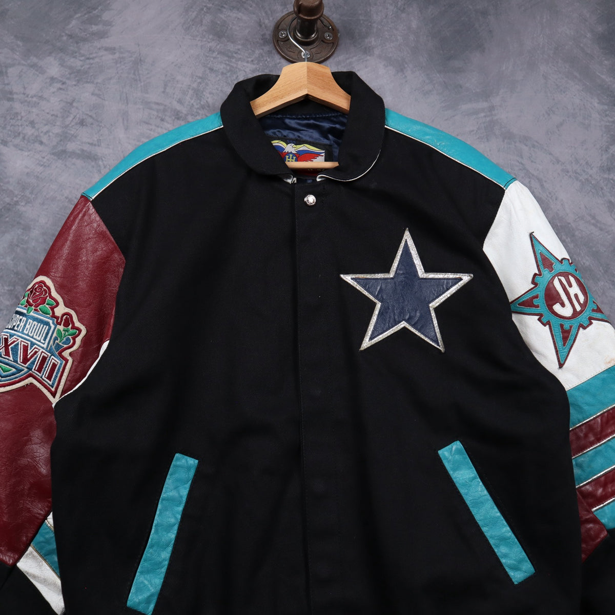 1993 Black Jeff Hamilton Dallas Cowboys Super Bowl XXVII Champions Leather Jacket 6509