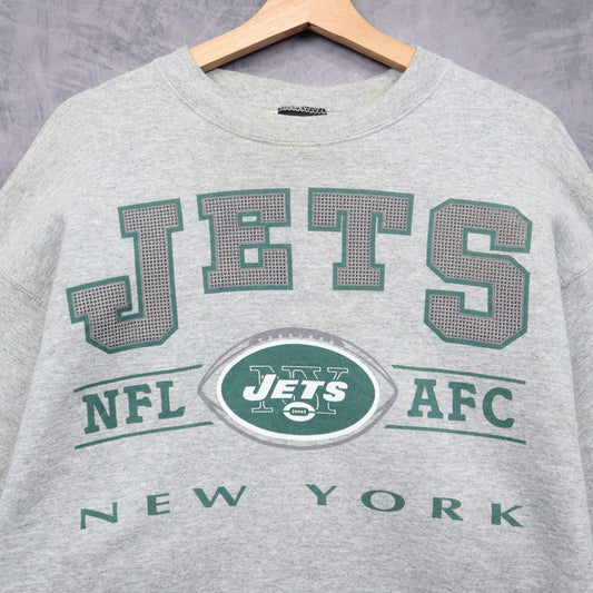 00s Grey New York Jets Crewneck Sweatshirt 6422