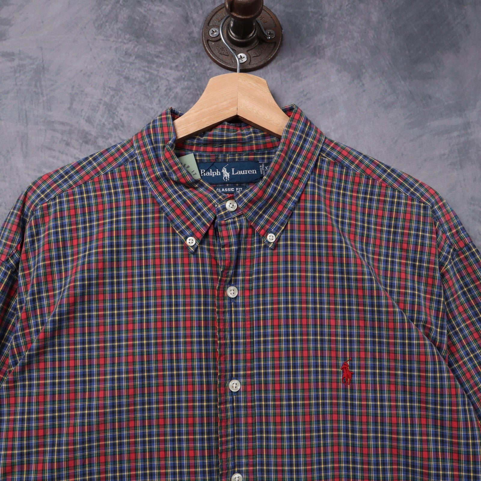Y2K Ralph Lauren Red Tartan Plaid Classic Fit Button Up Shirt 5406