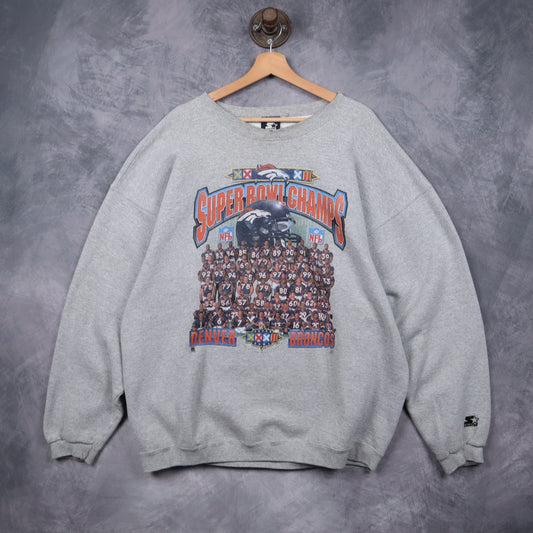 1998 Grey Denver Broncos Super Bowl Champs Crewneck Sweatshirt 6442