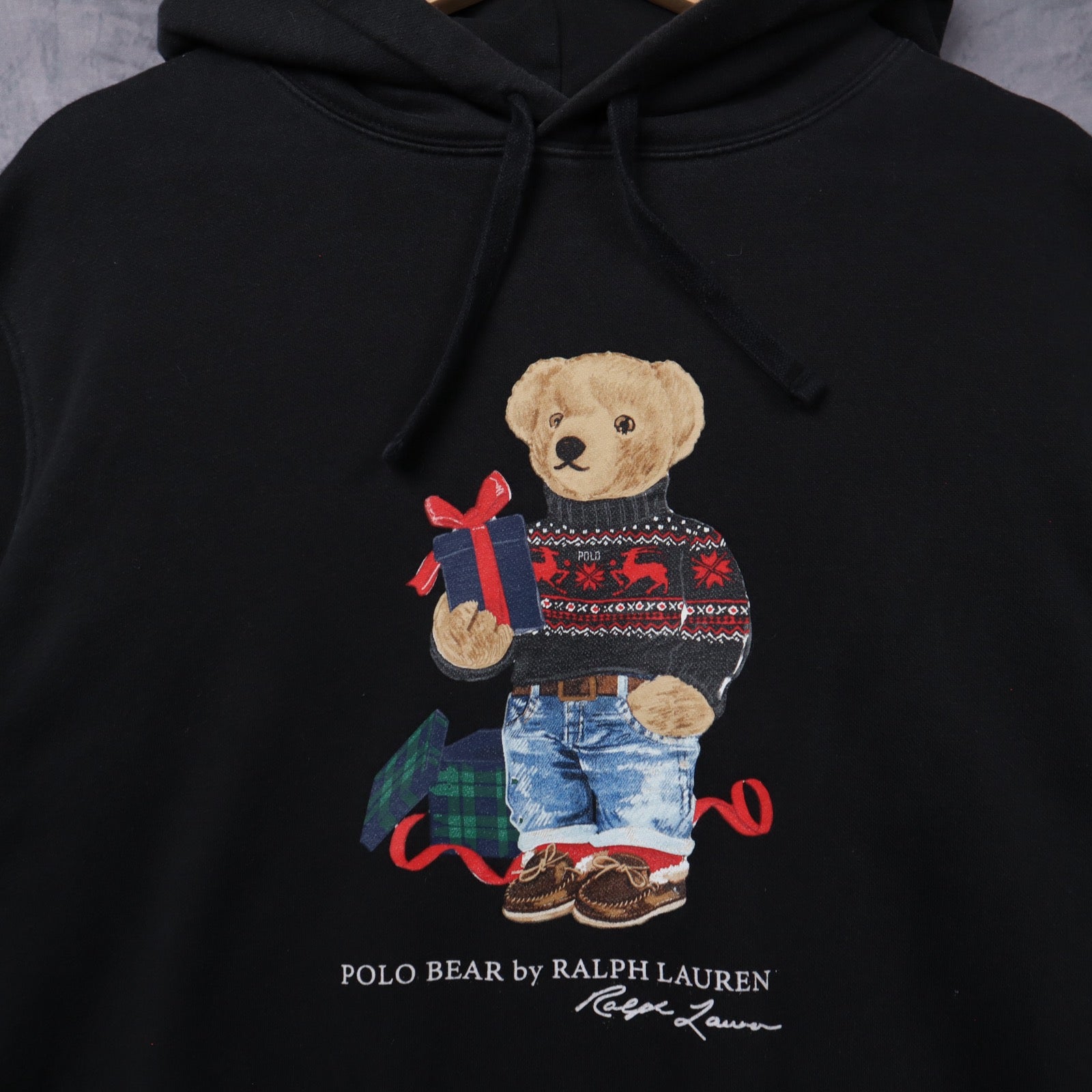 Early 2000s Black Polo Ralph Lauren Polo Bear Hoodie 5401