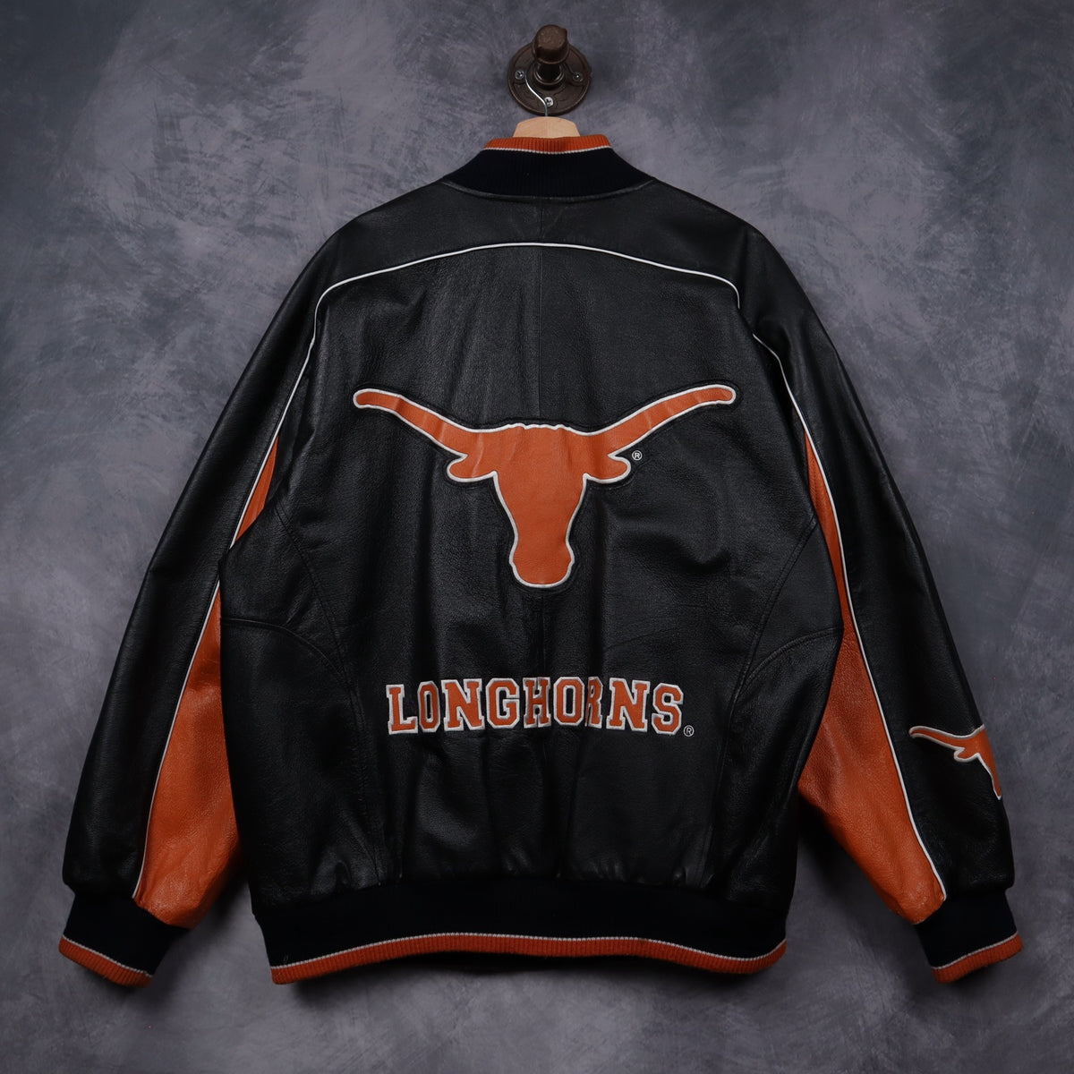 00s Black Texas Longhorns Leather Bomber Jacket 5933
