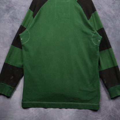 Y2K Green Gap Striped Sleeve Henley Long Sleeve Shirt 5555