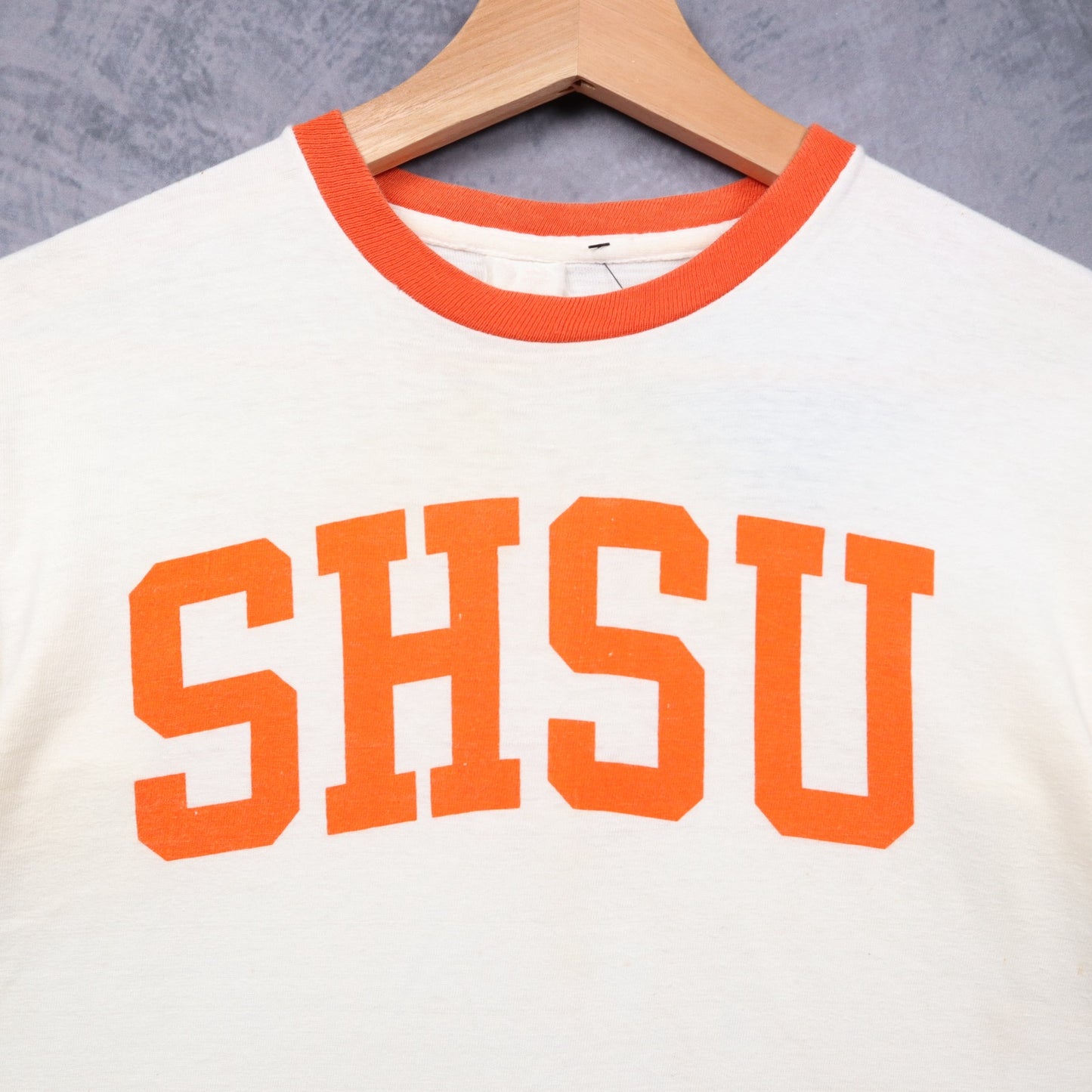 60s White Sam Houston State SHSU Ringer Shirt 5571