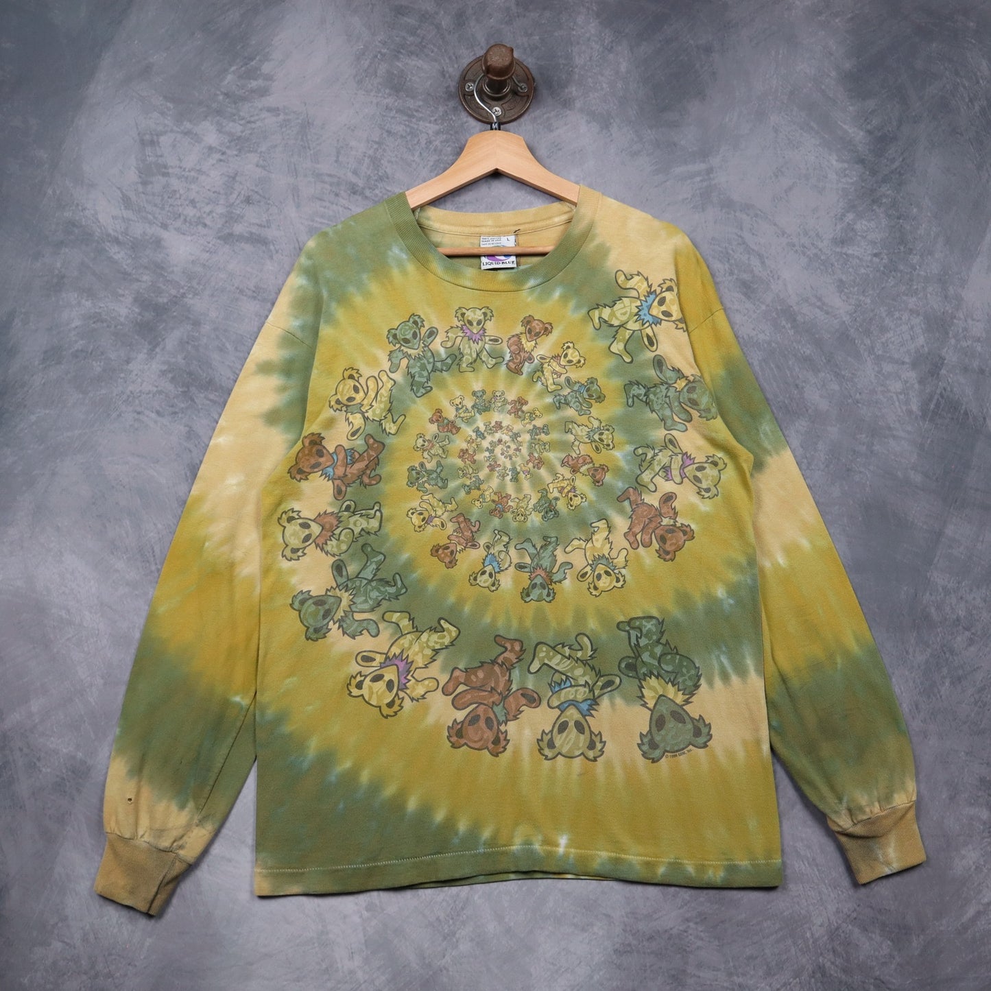 1996 Green Tie Dye Grateful Dead Dancing Bears Spiral Long Sleeve Shirt 4927