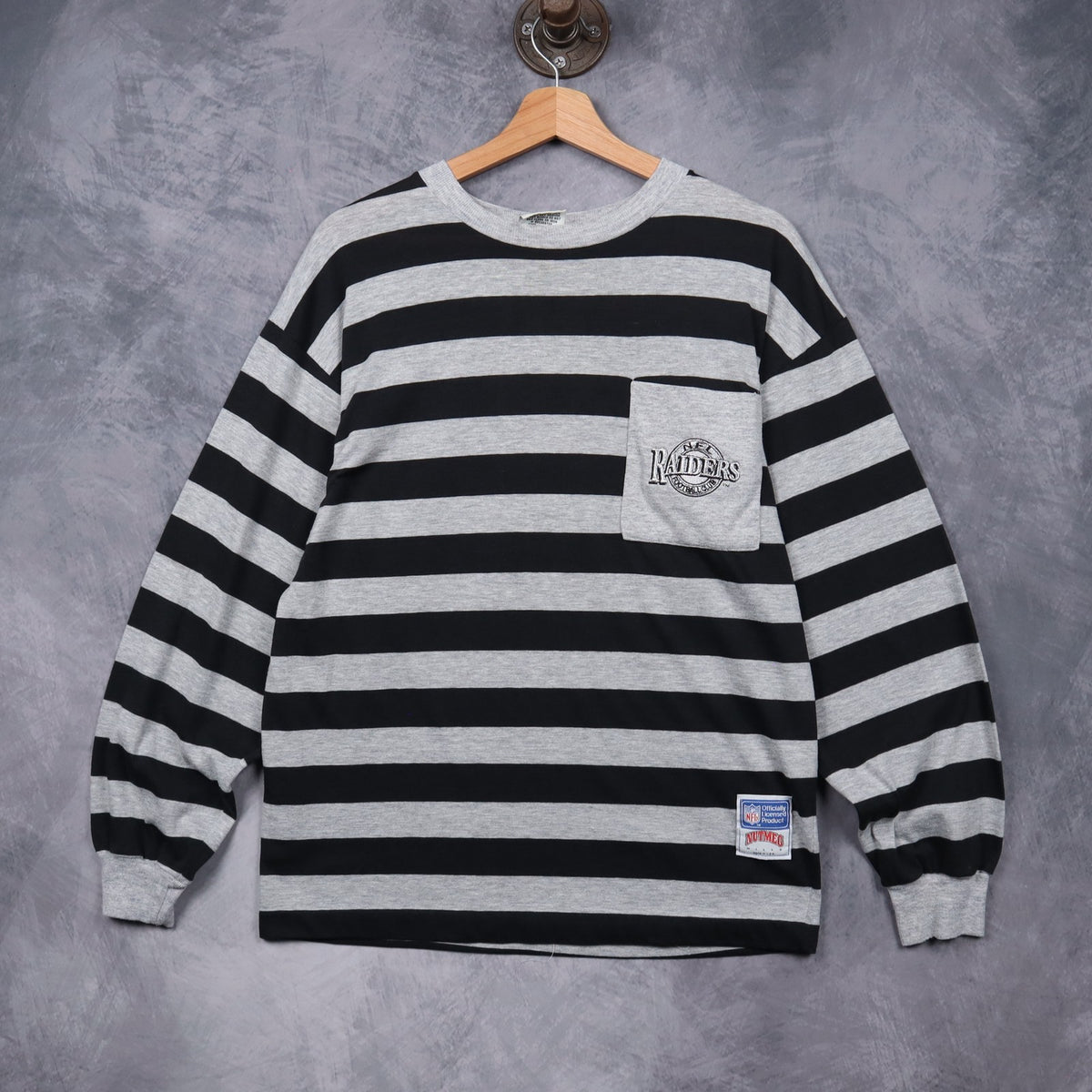 90s Grey Raiders Striped Pocket Long Sleeve Shirt 6731
