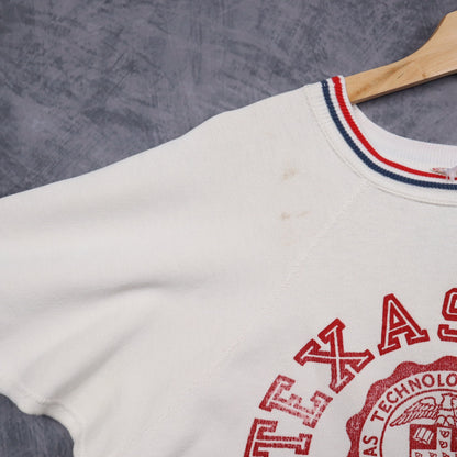 60s White Texas Tech Champion Running Man Short Sleeve Sweatshirt 5107