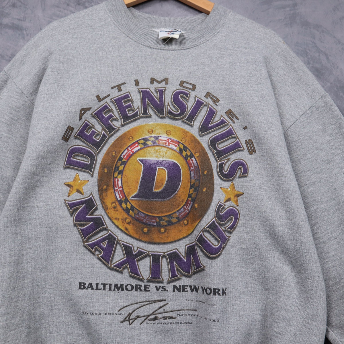 2001 Grey Baltimore Ravens Ray Lewis Defensivus Maximus Crewneck Sweatshirt 6455