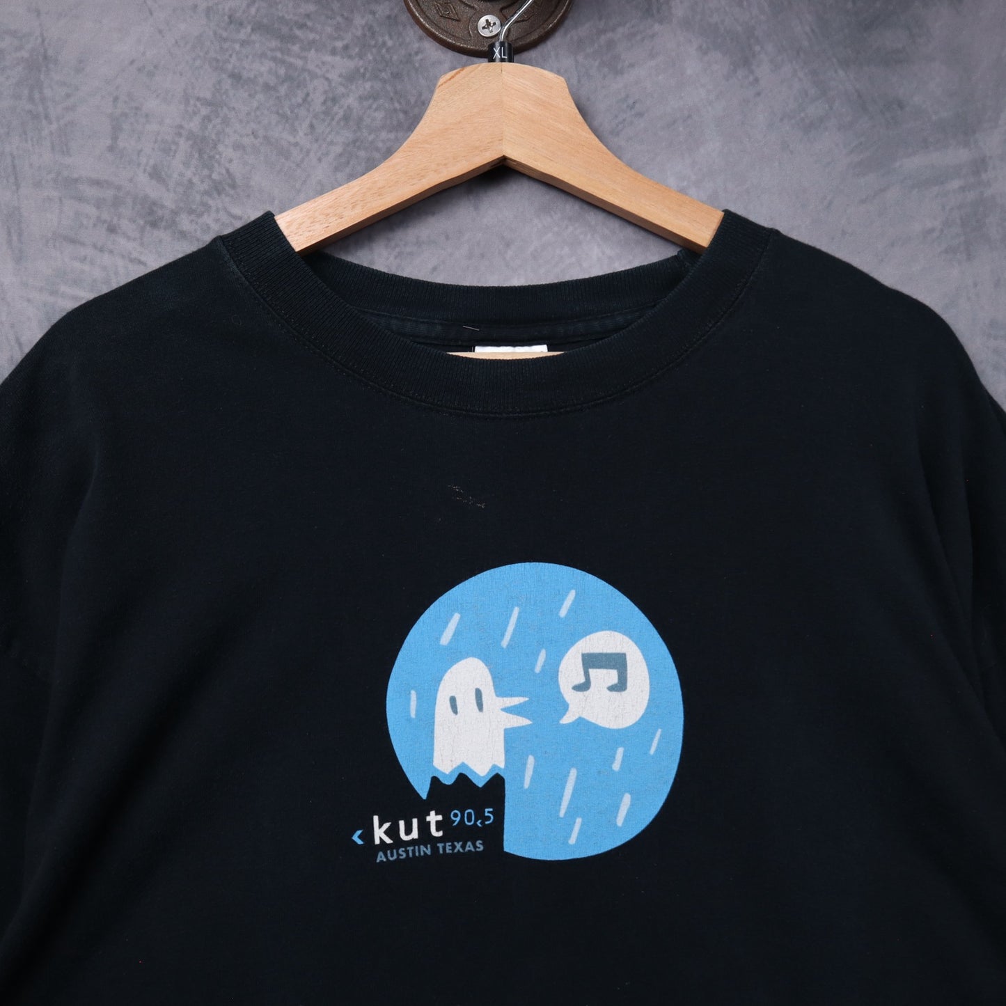 Early 2000s Black KUT 90.5 Austin Texas Ghost Long Sleeve Shirt 5381