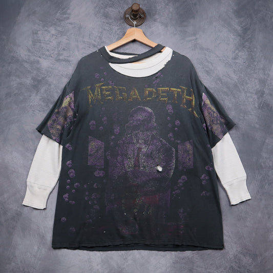 90s Faded Black Distressed Megadeth Rust In Peace All Over Print Shirt 5120