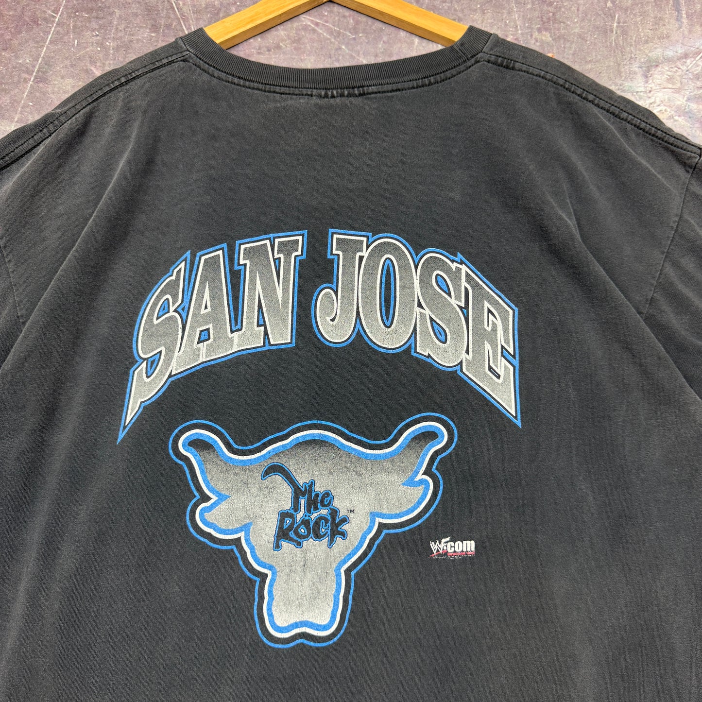 90s Faded Black WWE The Rock has Come Back To San Jose Graphic Shirt XL 0881