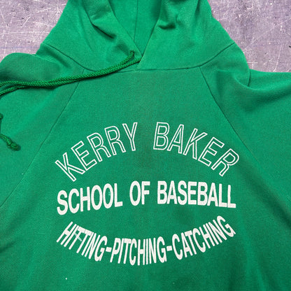 Early 80s Green Kerry Baker School Of Baseball Graphic Hoodie M AD97