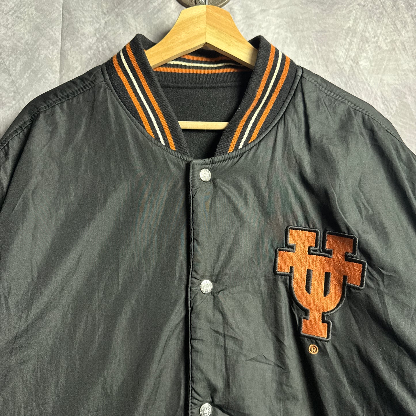 90s Black Jeff Hamilton Texas Longhorns Reversible Varsity Jacket 4455