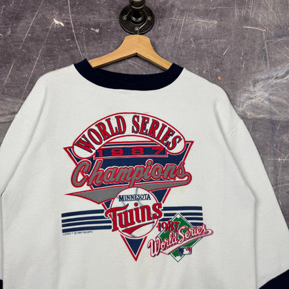 1987 White Minnesota Twins MLB World Series Champions Graphic Crewneck Sweatshirt M 0053