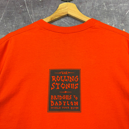 1997 Orange Rolling Stones Bridges To Babylon Tour Tounge Graphic Shirt XL 1028