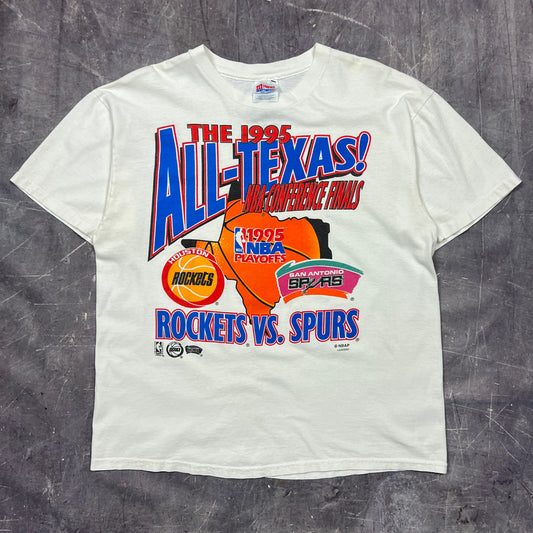 1995 White Spurs Rockets All Texas NBA Conference Finals Graphic Shirt L AR53