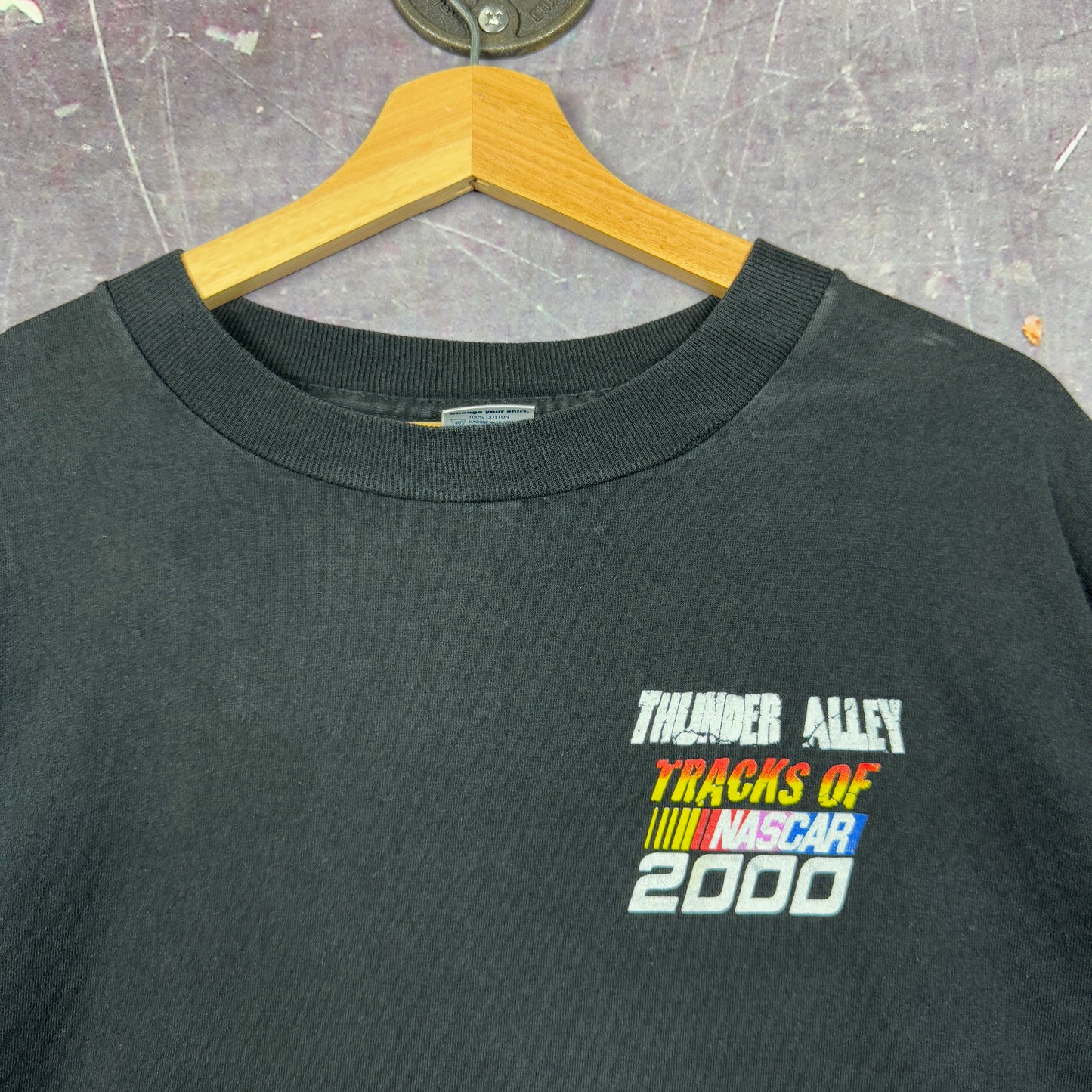 2000 Black Thunder Alley Tracks of Nascar Graphic Long Sleeve Shirt L 0928