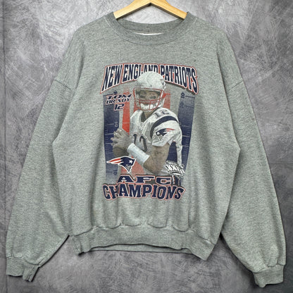 00s Grey Patriots Tom Brady Crewneck Sweatshirt 4107