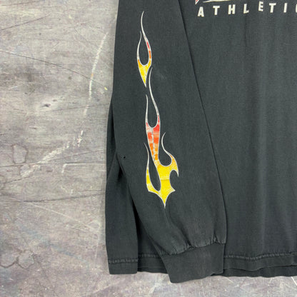 Early 00s Faded Black Punishment Athletics Flame Sleeve Long Sleeve Graphic Shirt XL 1140