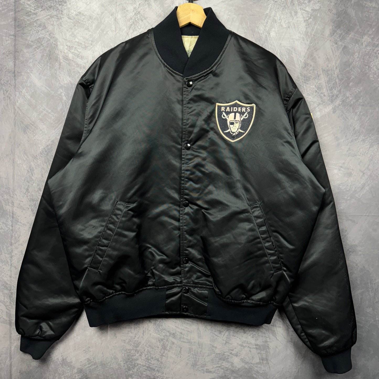 80s Black Los Angeles Raiders Satin Starter Jacket 4092