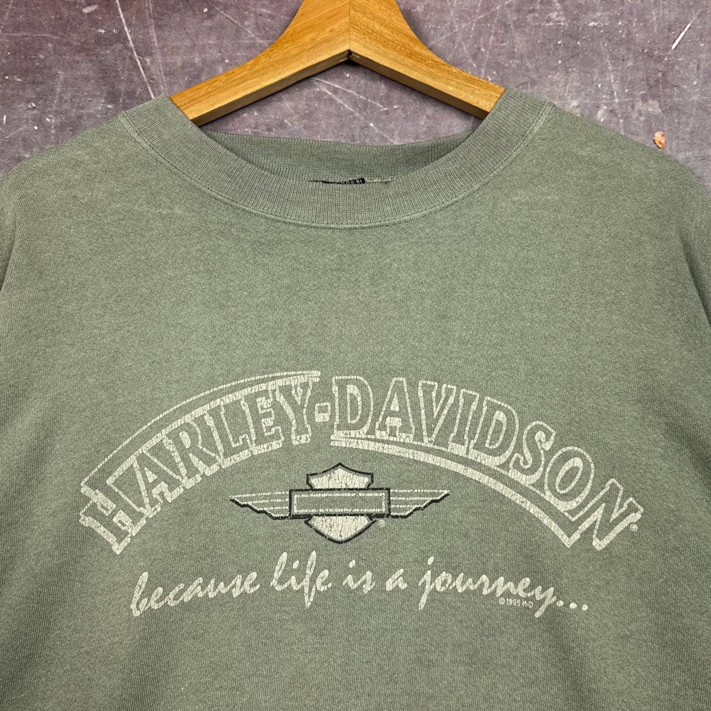 90s Olive Green Harley Davidson Sweatshirt 3089