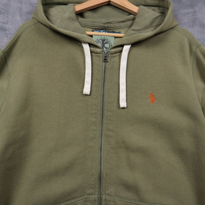 90s Olive Green Polo Ralph Lauren Essential Zip Up Hoodie 4697