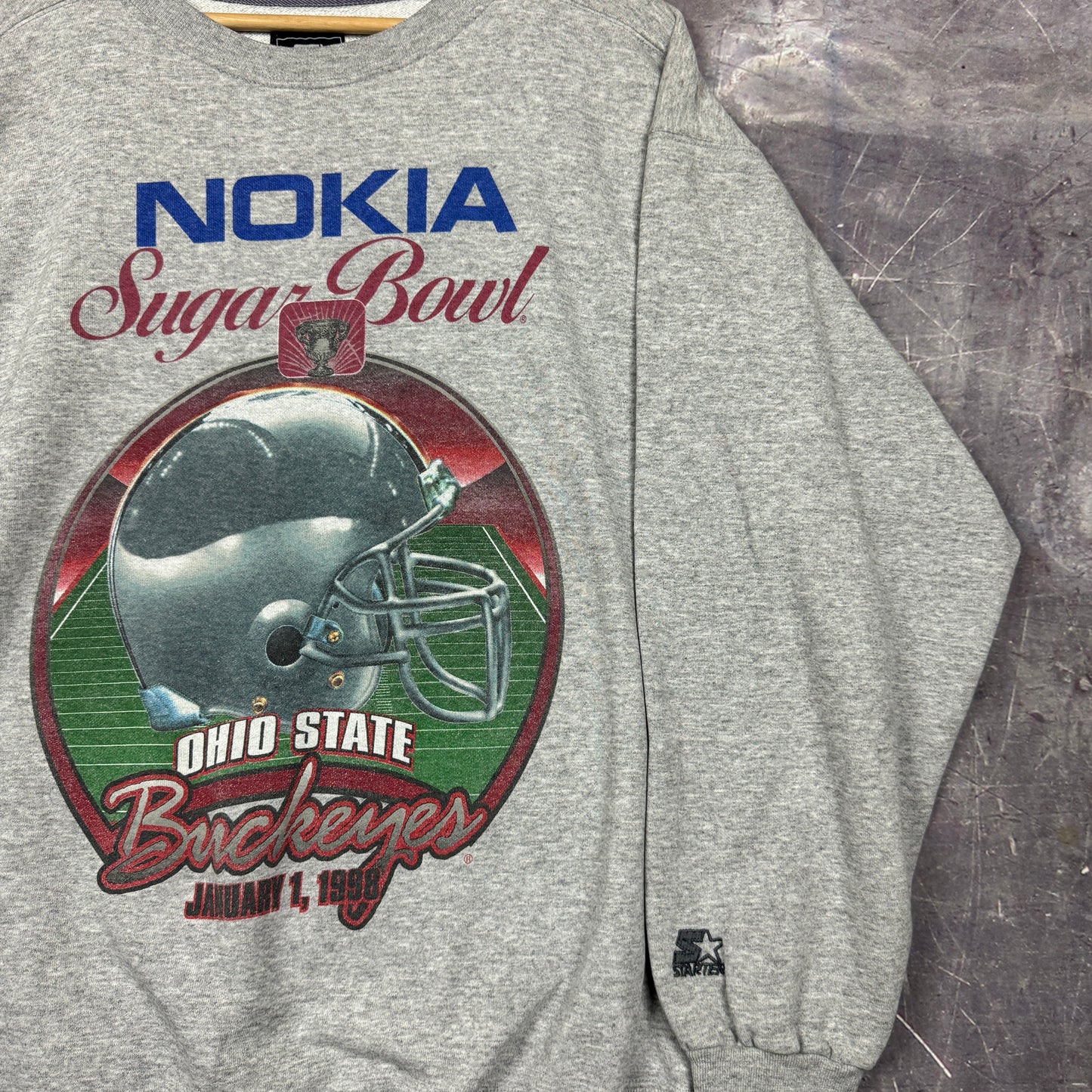 1998 Light Gray Starter Ohio State Buckeyes Nokia Suger Bowl Crewneck Sweatshirt L 0046