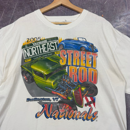 Early 00s White Street Rod Nationals Burlington Vermont Racing Graphic Shirt XL 1041