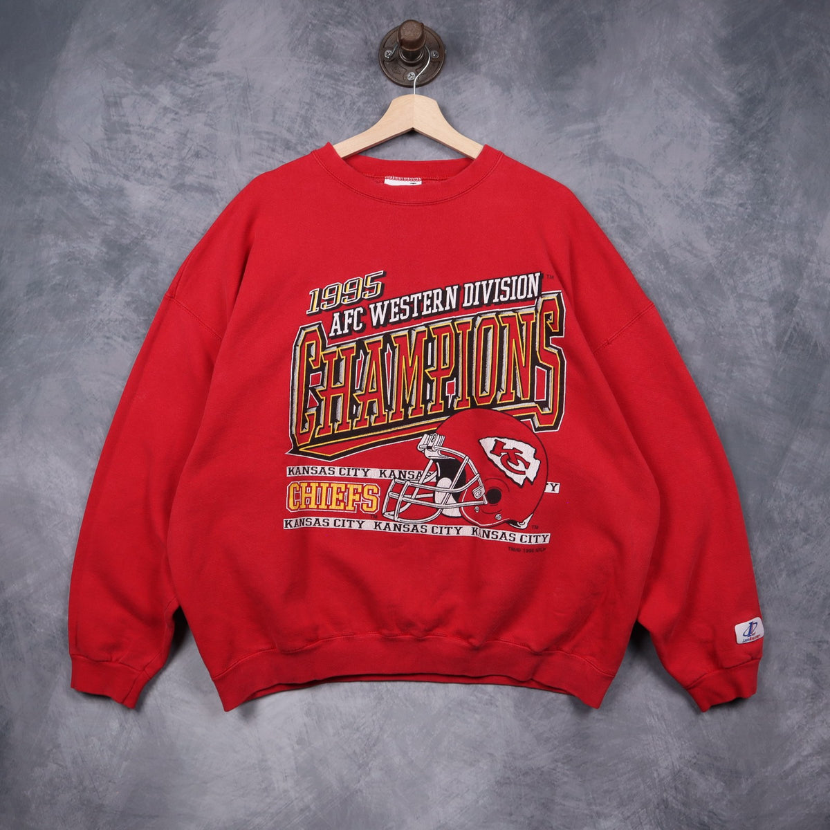 1995 Red Kansas City Chiefs AFC Western Division Champions Crewneck Sweatshirt 6434