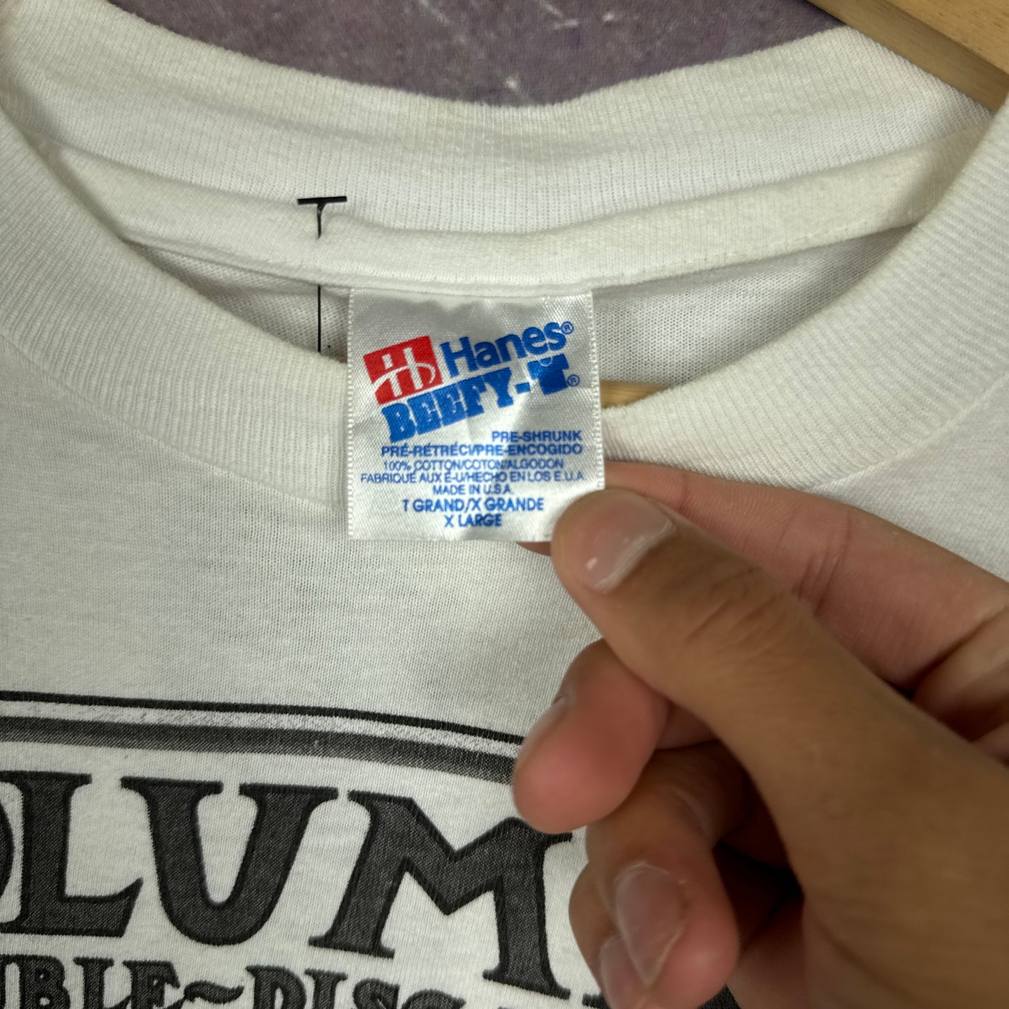 90s White Columbia Double Disc Records Music On Both Sides Graphic Shirt XL 2866