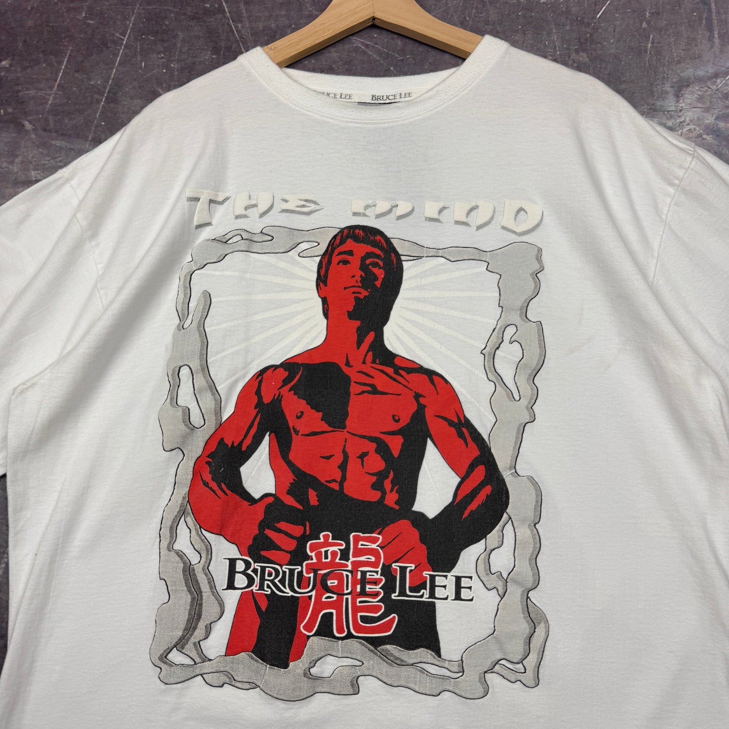 Early 00s White Bruce Lee The Mind Graphic Shirt XL 0842