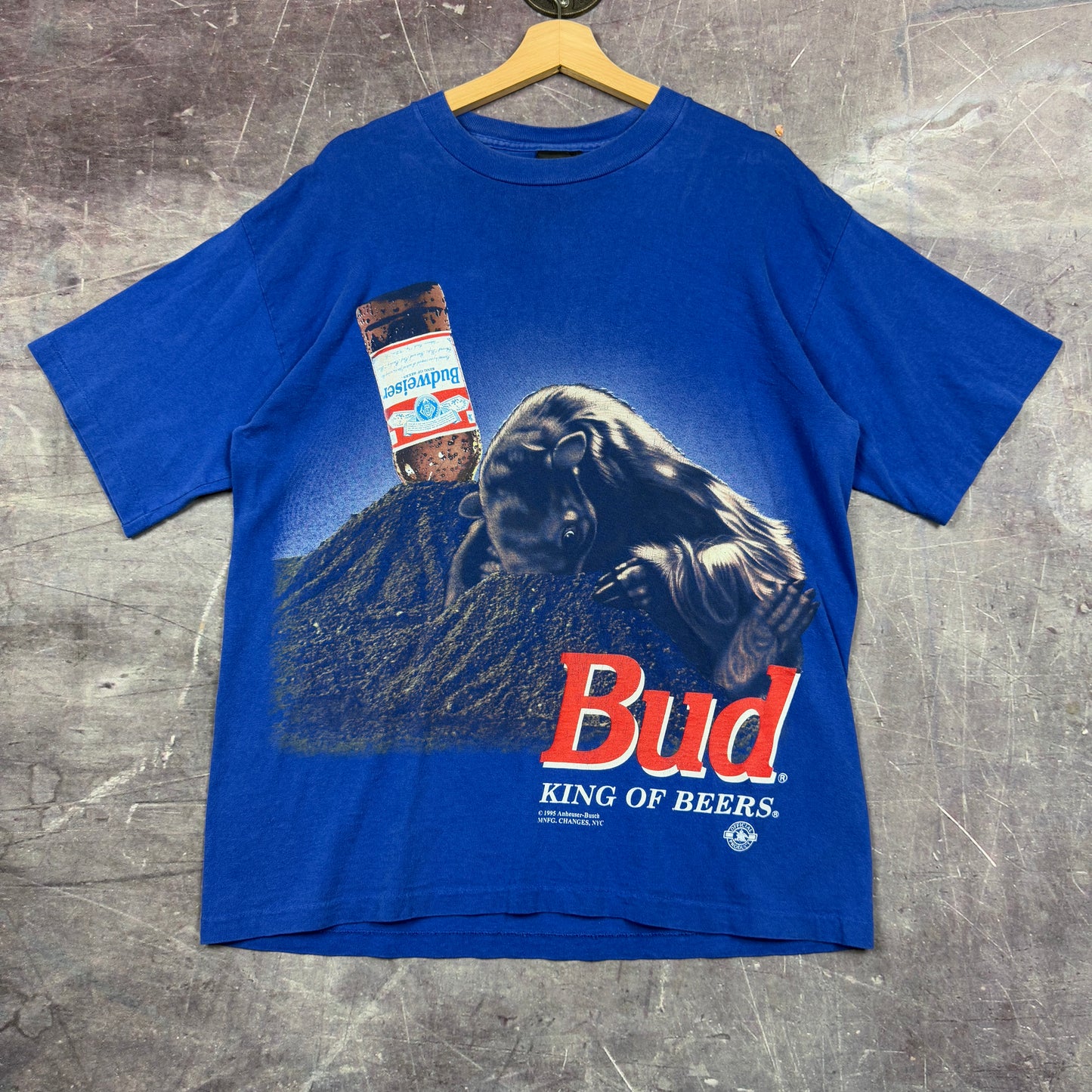 1995 Blue Budweiser King Of Beers This Bud's For You Sloth Graphic Shirt L 0979