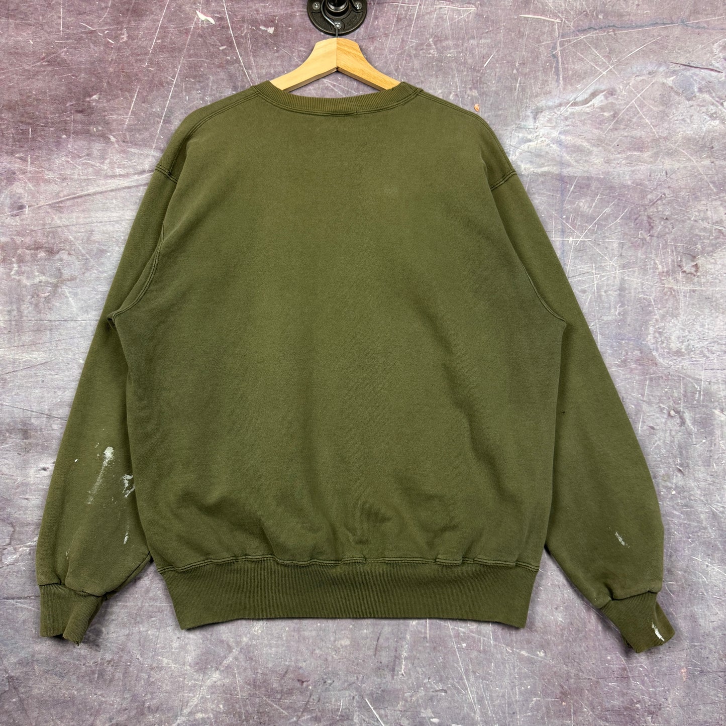 90s Faded Olive Green Champion Embroidered Logo Painter Crewneck Sweatshirt L 2691