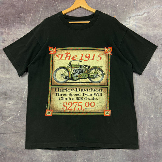 90s Black Harley Davidson The 1915 Three-Speed V-Twin Motorcycle Graphic Shirt XL 1093