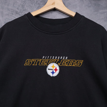 00s Black Pittsburgh Steelers Embroidered Crewneck Sweatshirt 6435