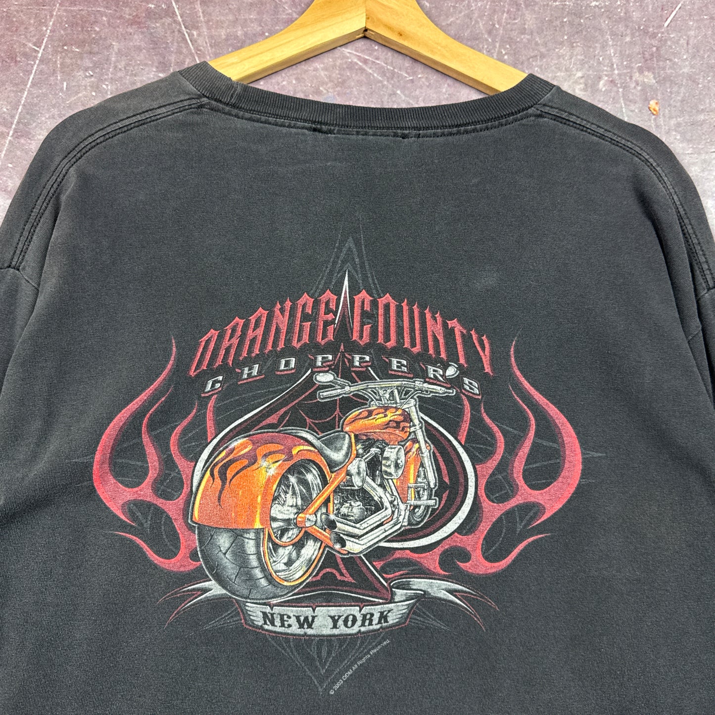 00s Faded Black Orange County Choppers Flame Sleeve Shirt 3048